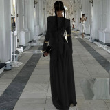 Long Sleeve Solid Color Ruched Maxi Dress BLG-D5619385A
