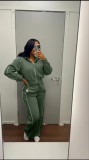 Long Sleeve Zipper Top Two Piece Pants Set TK-6357