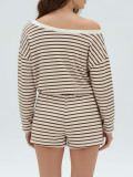 Stripe One Shoulder Long Sleeve Pants 2 Piece Set HNIF-SY017