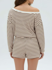 Stripe One Shoulder Long Sleeve Pants 2 Piece Set HNIF-SY017