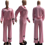 Solid Color Long Sleeve Sweatshirt Two Piece Pants Set TK-6358