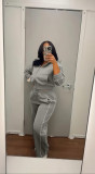 Long Sleeve Zipper Top Two Piece Pants Set TK-6357