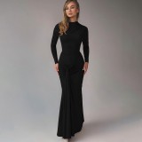 Long Sleeve Solid Color Maxi Dress BLG-D5619464K