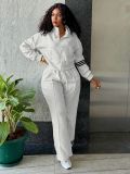 Solid Color Long Sleeve Sweatshirt Two Piece Pants Set TK-6358