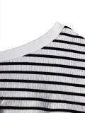 Stripe One Shoulder Long Sleeve Pants 2 Piece Set HNIF-SY017