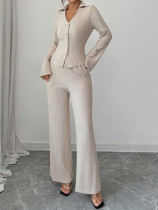 Solid Color Flare Sleeve Two Piece Pants Set HNIF-SY018