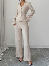 Solid Color Flare Sleeve Two Piece Pants Set HNIF-SY018