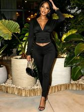 Solid Color Long Sleeve Casual Two Piece Pants Set GTGE-MH1052