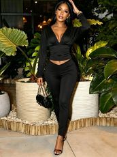 Solid Color Long Sleeve Casual Two Piece Pants Set GTGE-MH1052