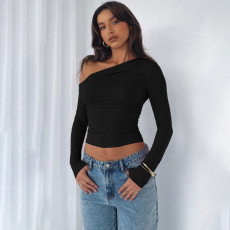 Long Sleeve Slash Shoulder Tops BLG-T5519240A