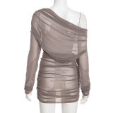 Sexy See Through Slash Neck Mini Dress GSZM-Y26DS353