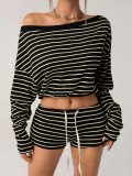 Stripe One Shoulder Long Sleeve Pants 2 Piece Set HNIF-SY017