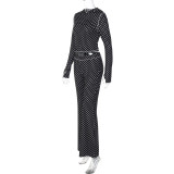 Polka Dot Printed Long Sleeve Two Piece Pants Set BLG-S5920221A