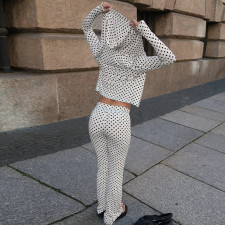 Polka Dot Printed Long Sleeve Two Piece Pants Set BLG-S5920221A