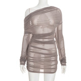 Sexy See Through Slash Neck Mini Dress GSZM-Y26DS353