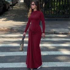Long Sleeve Solid Color Maxi Dress BLG-D5619464K