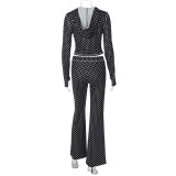 Polka Dot Printed Long Sleeve Two Piece Pants Set BLG-S5920221A