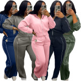 Long Sleeve Zipper Top Two Piece Pants Set TK-6357
