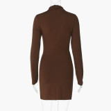 Long Sleeve Ruched Solid Color Mini Dress BLG-D5619402A