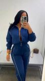 Long Sleeve Zipper Top Two Piece Pants Set TK-6357