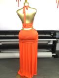 Solid Color Sleeveless Halterneck Backless Skirt Suit GXIN-8979