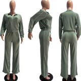 Long Sleeve Zipper Top Two Piece Pants Set TK-6357
