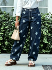Plus Size Polka Dot Printed Straight Jeans GYLN-3811