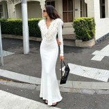 Solid Color Long Sleeve Fur Neck Maxi Dress GSZM-C26DS379