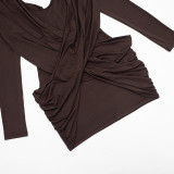 Casual Solid Color Ruched Slim Mini Dress GSZM-Q26DS172