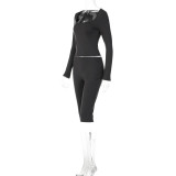 Solid Color Long Sleeve Top Seventh Pant Suit BLG-S6621992A