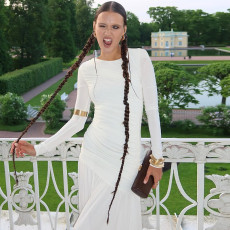 Long Sleeve Solid Color Ruched Maxi Dress BLG-D5619385A