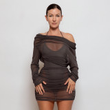 Sexy See Through Slash Neck Mini Dress GSZM-Y26DS353