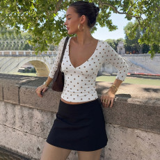 Polka Dot Printed V Neck T Shirt BLG-T6722129A