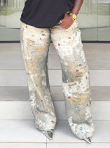 Plus Size Lace Jewelry Printed Jeans GYLN-7910