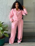 Solid Color Long Sleeve Sweatshirt Two Piece Pants Set TK-6358