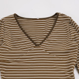 Long Sleeve Stripe Tops Two Piece Shorts Set GPKJ-MR51810