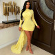 Solid Color Long Sleeve Ruched Mini Dress YF-11132