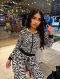 Printed Long Sleeve Zipper Hooded Two Piece Pants Set CM-60912
