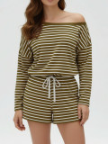 Stripe One Shoulder Long Sleeve Pants 2 Piece Set HNIF-SY017