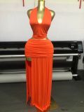 Solid Color Sleeveless Halterneck Backless Skirt Suit GXIN-8979