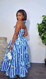 Plus Size Sleeveless Halterneck Printed Ruched Maxi Dress GXIN-8995
