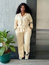 Solid Color Long Sleeve Sweatshirt Two Piece Pants Set TK-6358