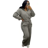 Long Sleeve Zipper Top Two Piece Pants Set TK-6357