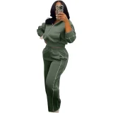 Long Sleeve Zipper Top Two Piece Pants Set TK-6357