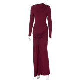 Long Sleeve Solid Color Maxi Dress BLG-D5619464K