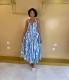 Plus Size Sleeveless Halterneck Printed Ruched Maxi Dress GXIN-8995