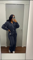 Long Sleeve Zipper Top Two Piece Pants Set TK-6357
