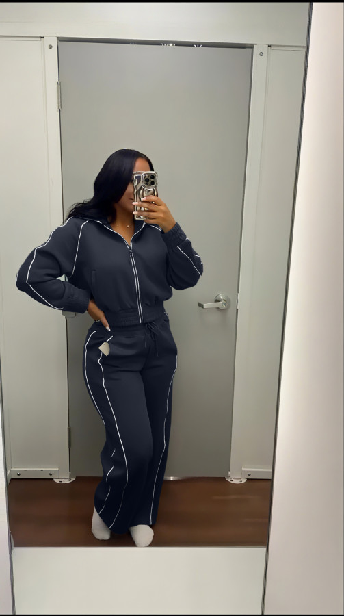 Long Sleeve Zipper Top Two Piece Pants Set TK-6357
