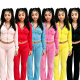 Solid Color Long Sleeve Hooded Pants Suit CM-60910