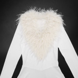 Solid Color Long Sleeve Fur Neck Maxi Dress GSZM-C26DS379